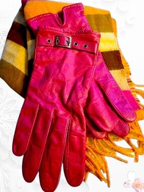 Scotland Cashmere Scarf Winter Set: Matching Pink Leather Gloves (Fit M)